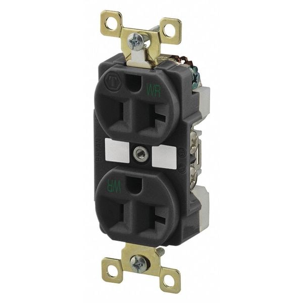 Receptáculo Zoro Select, 20 amperios, 125V CA, montaje al ras, toma de corriente estándar doble, 5-20R, negro - BRY5362BLKWR