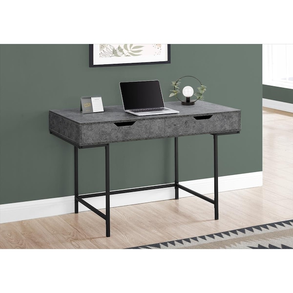 Kd Cuna 48 in. Gray Stone Look Computer Desk Black Metal - KD3067012