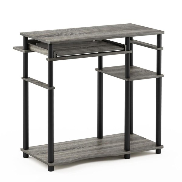 Furinno 17097GYW-BK Abbott Computer Desk with Bookshelf, French Oak Grey & Black - 17097GYW/BK