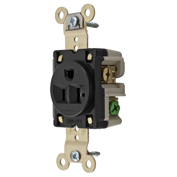 Dispositivos de láminas rectas Hubbell Wiring Device-Kellems, Receptáculos, Individuales, Grado Industrial, 2 Polos 3 Hilos a Tierra, 20A 125V, 5-20R, Negro, Paquete Individual - HBL5361BK