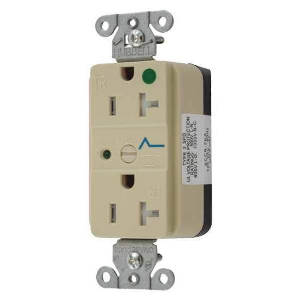 Receptáculo Hubbell, 20 A Amperios, 125V CA, Montaje al Ras, Salida Dúplex Estándar, 5-20R, Marfil - SNAP8362IS