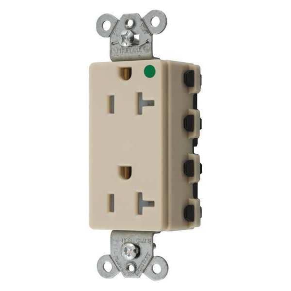 Receptáculo Hubbell, 20 amperios, 125V CA, montaje al ras, salida dúplex estándar, 5-20R, marfil - SNAP2182ITRA