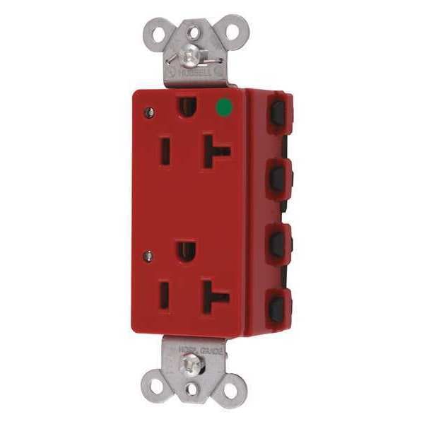 Receptáculo Hubbell, 20 amperios, 125V AC, montaje al ras, toma dúplex estándar, 5-20R, color rojo - SNAP2182RL