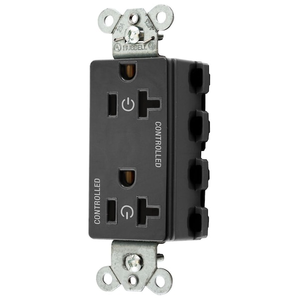 Dispositivos de láminas rectas de Hubbell Wiring Device-Kellems, Receptáculos, Dúplex decorativo de la línea de estilo, SNAPConnect, Controlado, 20A 125V, 2 polos 3 hilos con conexión a tierra, Nylon, Negro - SNAP2162C2BK