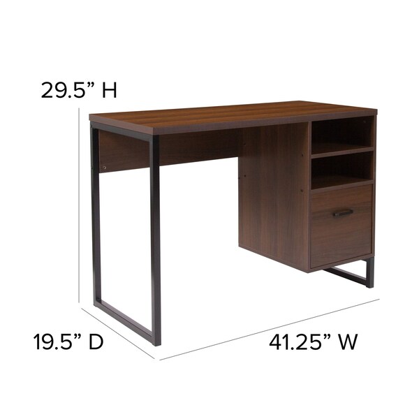 Flash Furniture Computer Desk Computer Desk, Black Metal Frame, Coffee, 19-1/2" D X 29-1/2" H, 41-1/4" W X Laminate - NAN-NJ-HD10168-GG