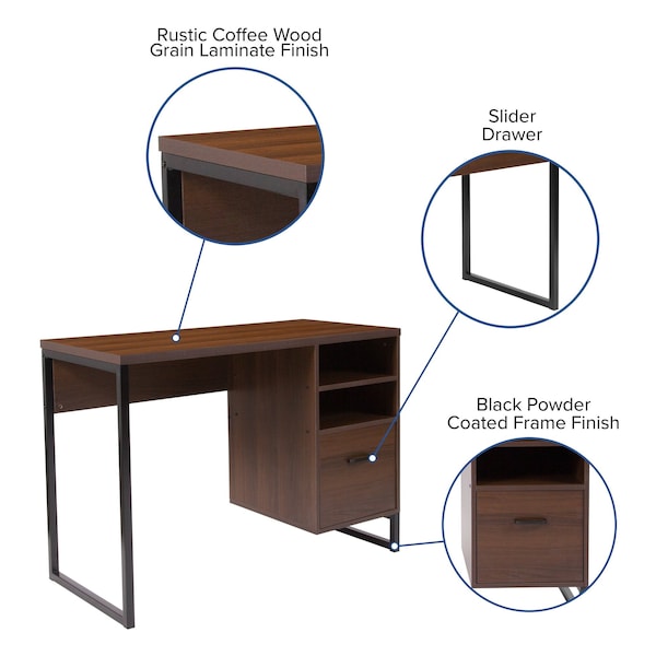 Flash Furniture Computer Desk Computer Desk, Black Metal Frame, Coffee, 19-1/2" D X 29-1/2" H, 41-1/4" W X Laminate - NAN-NJ-HD10168-GG