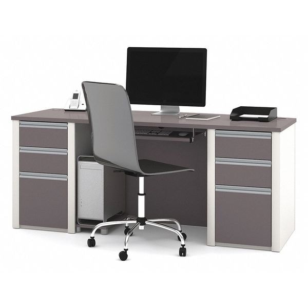 Bestar Executive Desk Executive Desk, 29.8" D X 30.4" H, 71.1" W X Melamine, Slate/Sandstone - 93850-59