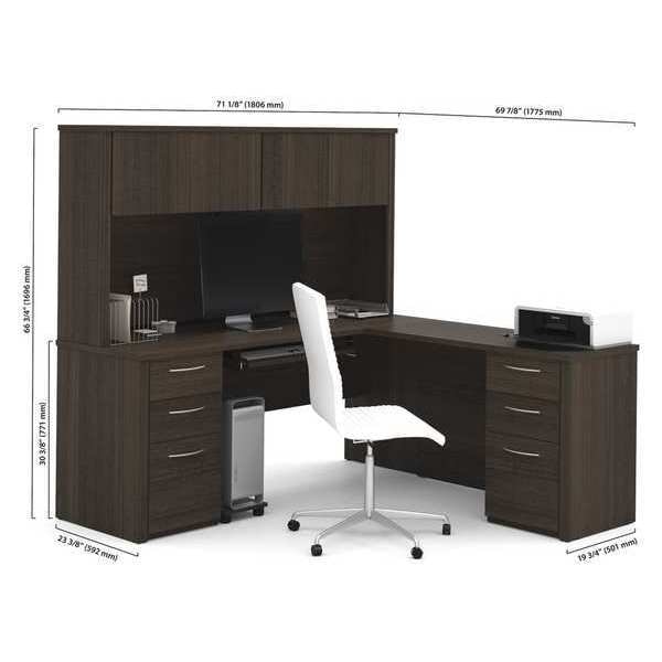 Embassy L Shaped Desk Desk, L-Shaped, 71", Dark Chocolate, 70" D X 66.8" H, 71.1" W X Melamine, Dark Chocolate - 60893-79