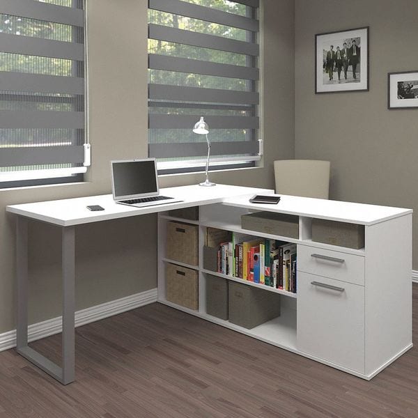 Bestar L Shaped Desk L-Shape Desk, 59-19/64" D X 29.7" H, 59.3" W X Melamine, White - 29420-17