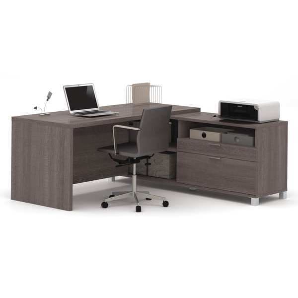 Bestar L Shaped Desk L-Shape Workstation, 71.1" D X 29.9" H, 71.1" W X Melamine, Bark Gray - 120863-47