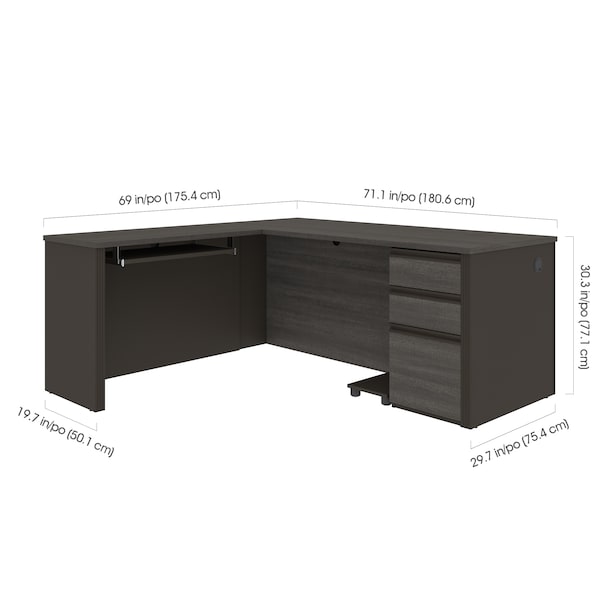 Bestar Prestige + L-Shaped Workstation with One Pedestal, Bark Gray/Slate - 99860-000047