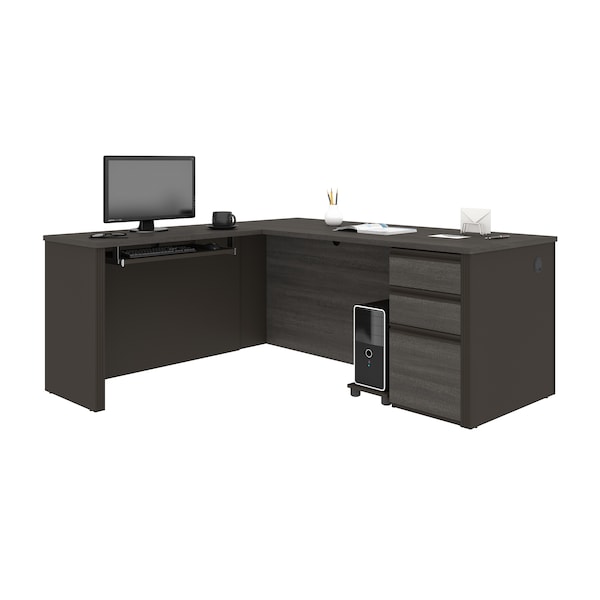Bestar Prestige + L-Shaped Workstation with One Pedestal, Bark Gray/Slate - 99860-000047