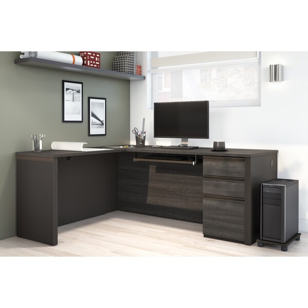 Bestar Prestige + L-Shaped Workstation with One Pedestal, Bark Gray/Slate - 99860-000047