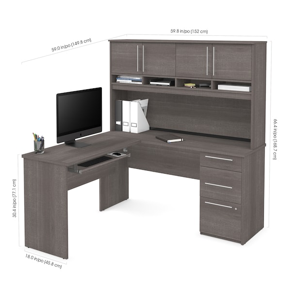 Bestar Innova Plus L-Shaped Desk, Bark Gray - 92421-47