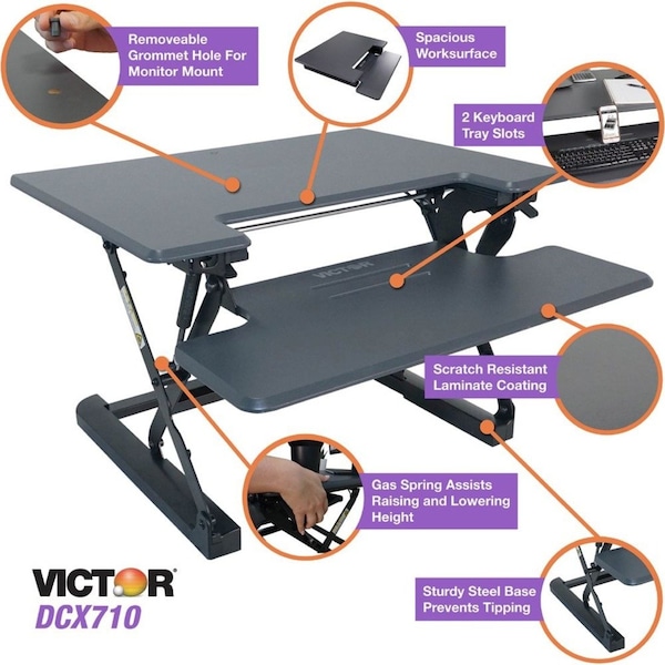 Victor Technology Height Adjustable Standing Desk with Keyboard Tray Standing Desk Converter, 23 in D X 36 in W X - DCX760G