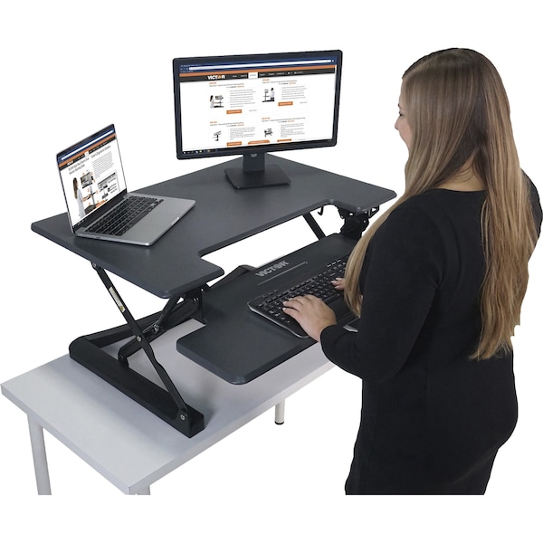 Victor Technology Height Adjustable Standing Desk with Keyboard Tray Standing Desk Converter, 23 in D X 36 in W X - DCX760G