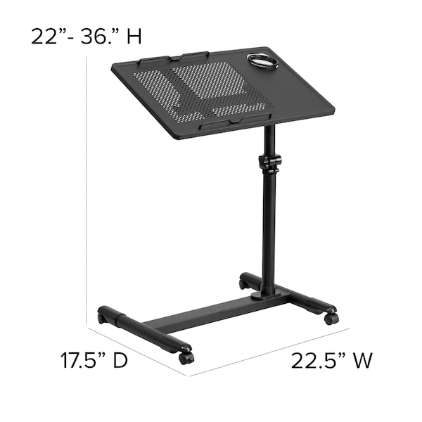 Flash Furniture Adjustable Height Steel Mobile Computer Desk Adjustable-Height Computer Stand, 17 1/2 in D X Black - NAN-JG-06B-BK-GG