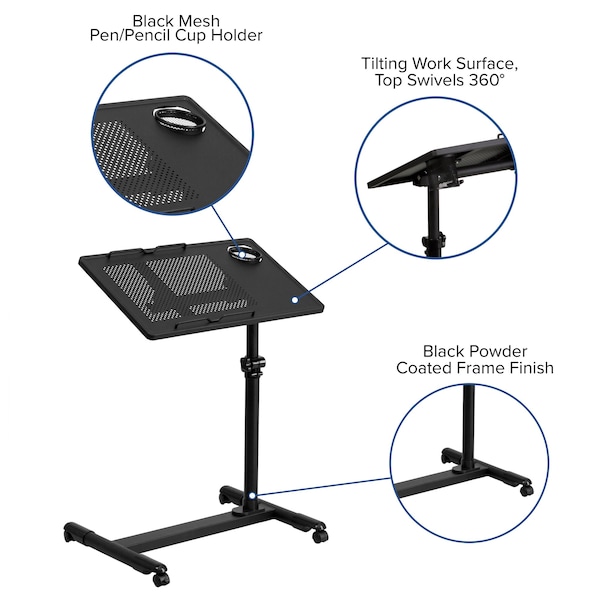 Flash Furniture Adjustable Height Steel Mobile Computer Desk Adjustable-Height Computer Stand, 17 1/2 in D X Black - NAN-JG-06B-BK-GG