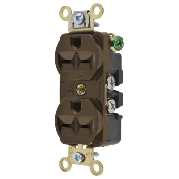 Dispositivos de cuchilla recta Hubbell Wiring Device-Kellems, Receptáculos, Dúplex, Grado de especificación, 2 Polos 3 Hilos a Tierra, 15A 250V, 6-15R, Café, Paquete Individual - HBL5652
