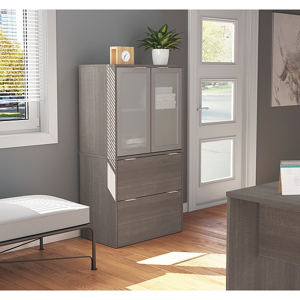 Bestar Lateral File with Storage Cabinet Lateral/Storage Cabinet, Bark Gray, 18.2" D X 56.8" H, 30.1" W X - 160870-47