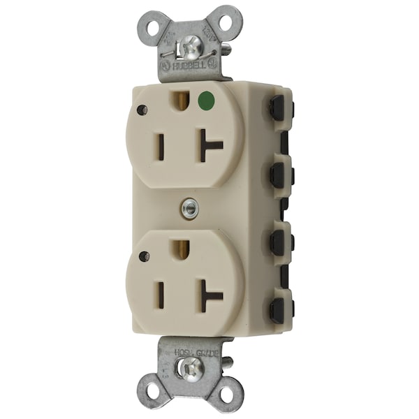Dispositivos de lámina recta Hubbell Wiring Device-Kellems, Receptáculos, Dúplex, SNAPConnect, Grado Hospitalario, Indicador LED, 20A 125V, 2 polos 3 cables a tierra, 5-20R, Nylon, Marfil - SNAP8300IL
