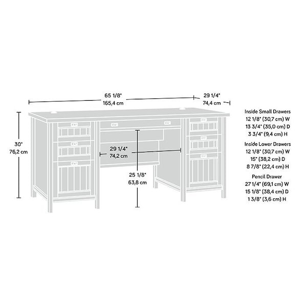Sauder Executive Desk, 29.53 in D X 30 in H, 65.12 in W X Engineered wood - 422976