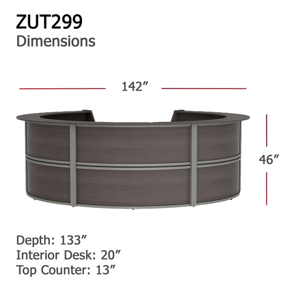 Linea Italia Reception Desk 11.1 ft D X 46 in H, 11.8 ft W X Thermofused Laminate, Mocha - ZUT299