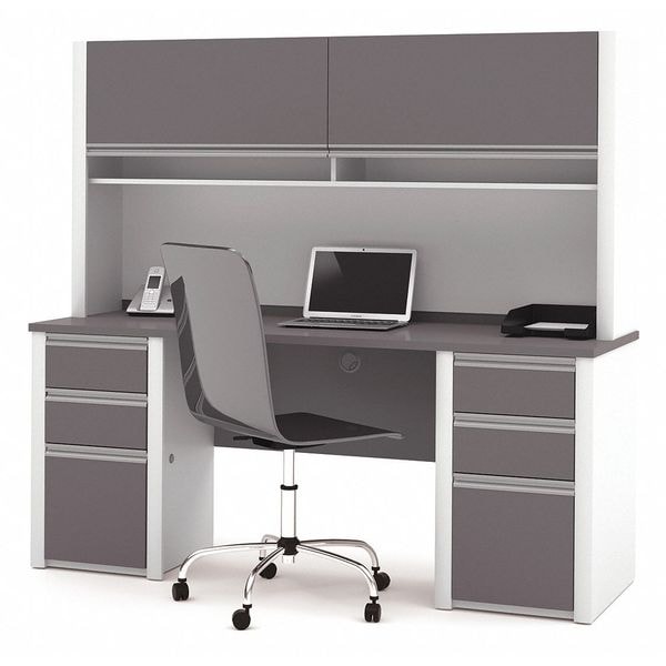 Bestar Credenza Credenza, 23.4" D X 65.9" H, 71.1" W X Melamine, Slate/Sandstone - 93860-59
