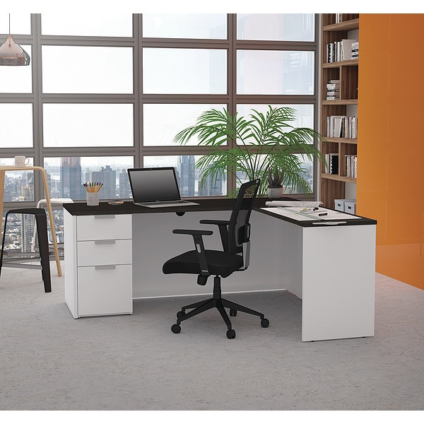 Bestar L Shaped Desk Plus L Desk, Pro-Concept, White/Deep Grey, 62.9" D X 29.7" H, 71.1" W X Melamine - 110885-17