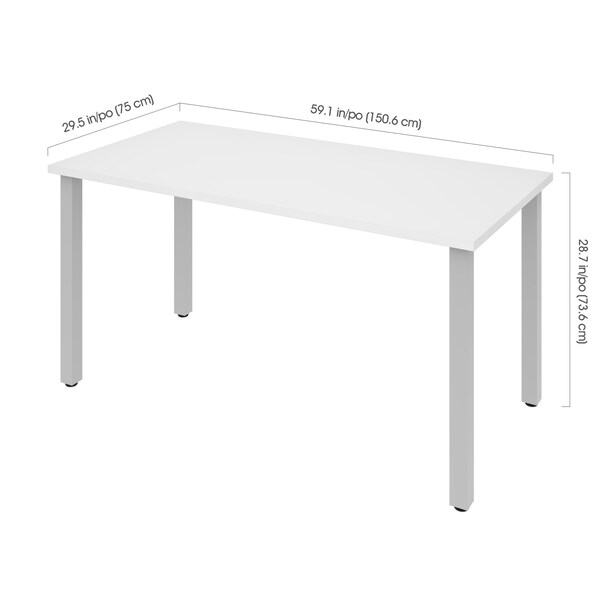 Bestar Universel 60W Table Desk with Square Metal Legs, White - 65865-17