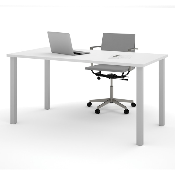 Bestar Universel 60W Table Desk with Square Metal Legs, White - 65865-17