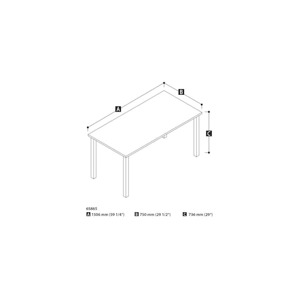 Bestar Universel 60W Table Desk with Square Metal Legs, White - 65865-17