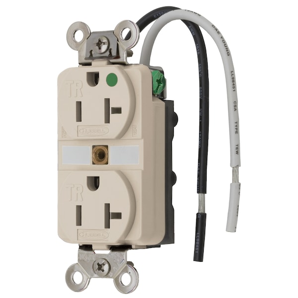 Dispositivos de Hoja Recta Hubbell Wiring Device-Kellems, Receptáculos, Dúplex, Grado de Seguridad Hospitalaria, 2 Polos 3 Hilos a Tierra, 20A 125V, 5-20R, Almendra Claro, Paquete Individual - HBL8300SGLA
