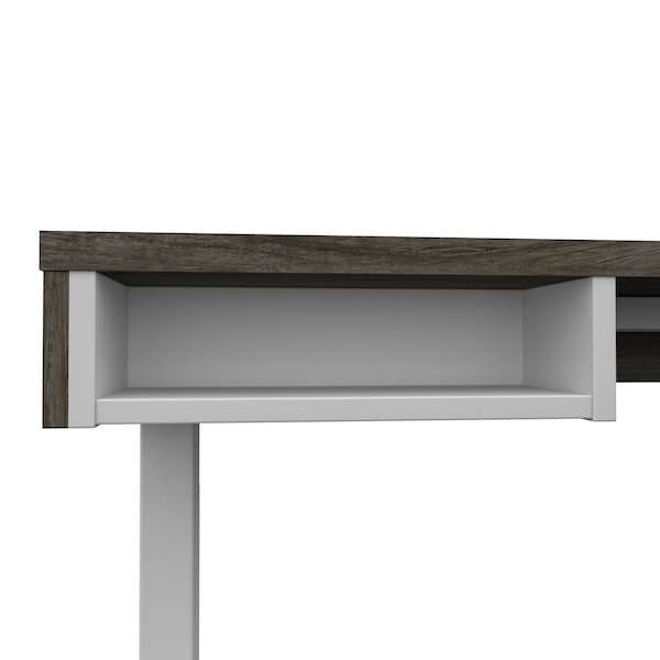 Bestar Pro-Vega Height Adjustable L-Desk, Walnut Grey/White - 130420-000035