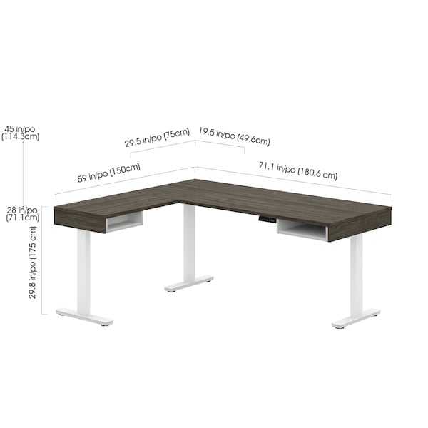Bestar Pro-Vega Height Adjustable L-Desk, Walnut Grey/White - 130420-000035
