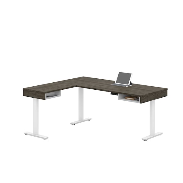 Bestar Pro-Vega Height Adjustable L-Desk, Walnut Grey/White - 130420-000035