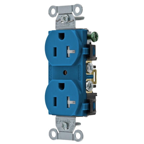 Dispositivos de hoja recta de Hubbell Wiring Device-Kellems, receptáculos, dúplex resistente a manipulaciones, grado comercial/industrial, 2 polos 3 cables con conexión a tierra, 20A 125V, 5-20R, azul, paquete individual - BR20BLTR