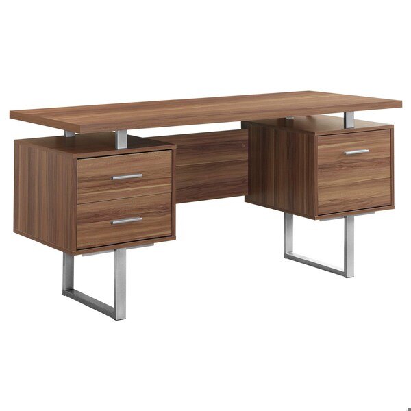 Homeroots 30.25 in. Walnut Particle Board & Silver Metal Computer Desk with a Hollow Core - 333369