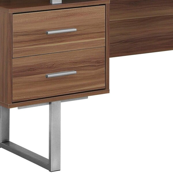Homeroots 30.25 in. Walnut Particle Board & Silver Metal Computer Desk with a Hollow Core - 333369