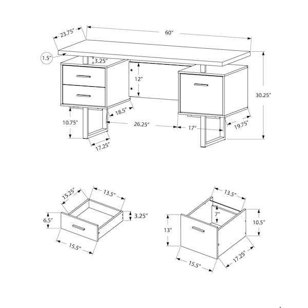 Homeroots 30.25 in. Walnut Particle Board & Silver Metal Computer Desk with a Hollow Core - 333369