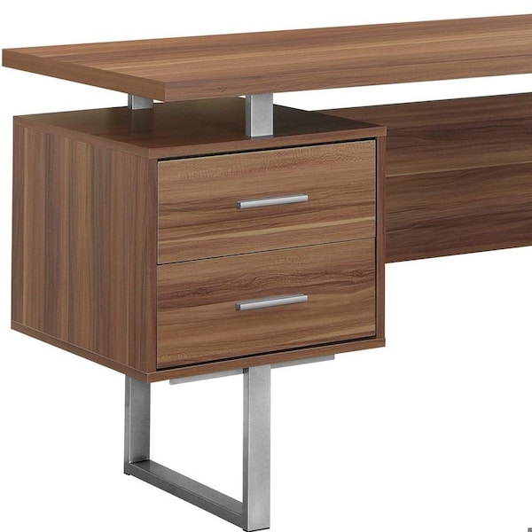 Homeroots 30.25 in. Walnut Particle Board & Silver Metal Computer Desk with a Hollow Core - 333369
