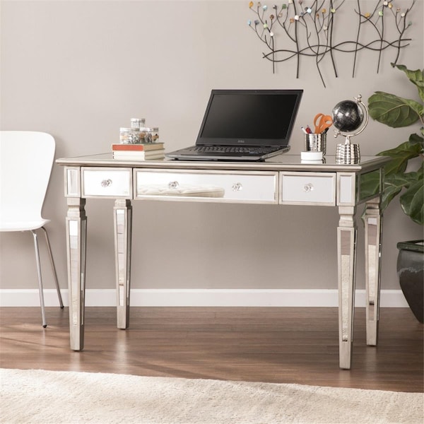 Gfancy Fixtures Silver Matte Mirrored Writing Desk - GF3101179