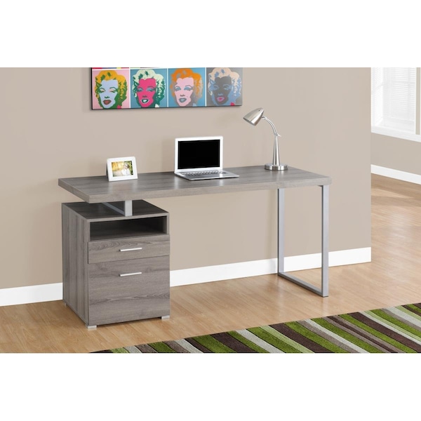 Daphnes Dinnette 60 in. Monarch Computer Desk with Silver Metal, Dark Taupe - DA2444479
