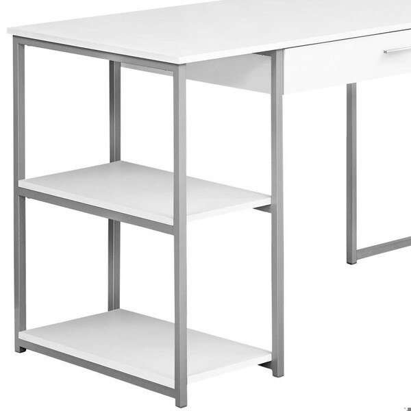Homeroots 47.25 in. White MDF & Silver Metal Corner Computer Desk - 333396