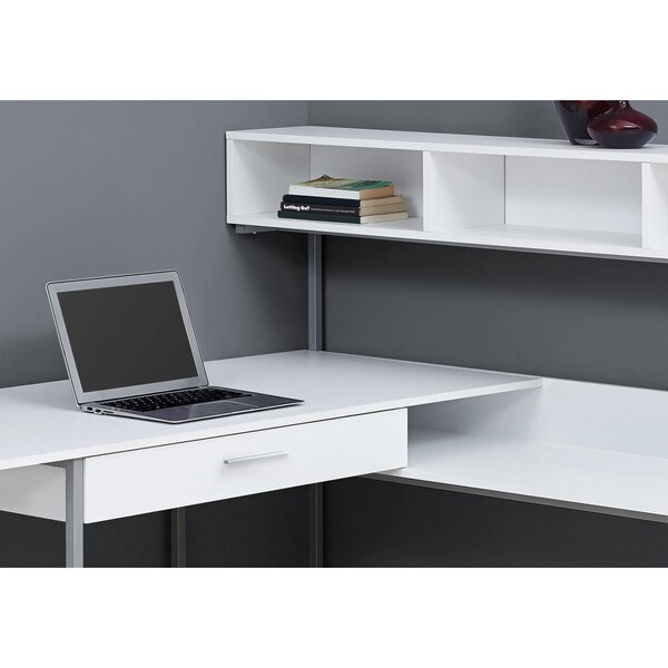 Homeroots 47.25 in. White MDF & Silver Metal Corner Computer Desk - 333396