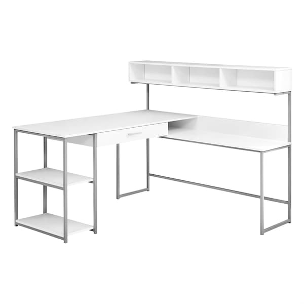 Homeroots 47.25 in. White MDF & Silver Metal Corner Computer Desk - 333396