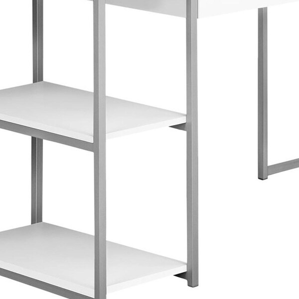 Homeroots 47.25 in. White MDF & Silver Metal Corner Computer Desk - 333396