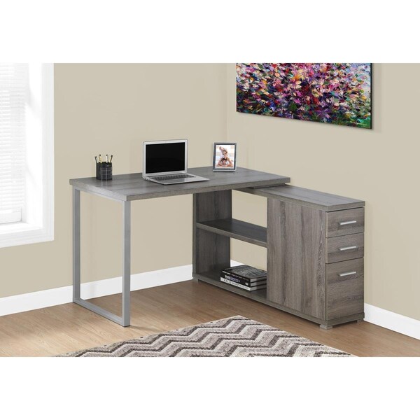 Gfancy Fixtures 29.5 in. Dark Taupe Particle Board & Silver Metal Computer Desk with a Hollow Core - GF3717858