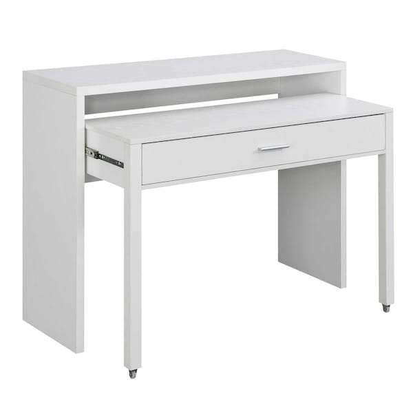 Convenience Concepts Newport JB Console & Sliding Desk with Drawer & Riser, White - HI2540423