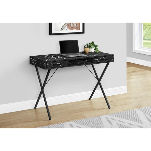 Monarch Specialties Computer Desk, Home Office, Laptop, Storage Drawers, 42"L, Work, Metal, Black Marble Look - I 7793
